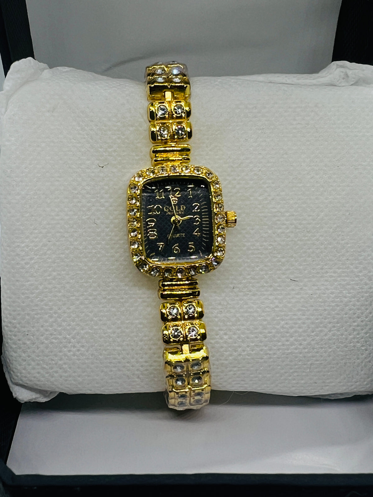 Gold Diamond Black Dial Ladies Watch